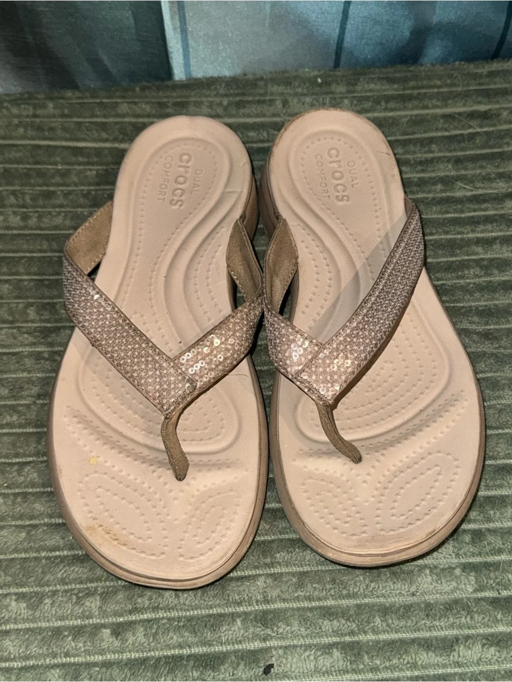 CROCS Women's Metallic Beige Flip Flop Sandals